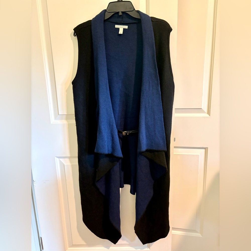 Dana Buchman Black & Navy Open Front Cardigan Vest, Women’s Size Large